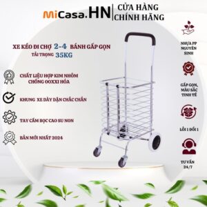 Xem ngay Xe Kéo Đi Chợ, Xe Siêu Thị  Phiên Bản 4 Bánh Nâng Cấp Bằng Hợp Kim Gấp Gọn Tiện Lợi