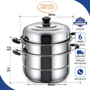 Xem ngay Nồi Hấp Inox 3 Tầng Siêu To Nồi Hấp Bánh Bao Bánh Flan Hấp Thức Ăn 28CM Dùng Cho Cả Bếp Từ Và Bếp Ga Tặng Kèm Xửng Hấp
