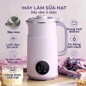 Xem ngay Máy làm sữa hạt mini chính hãng sử dụng tiếng Việt, dây cắm 2 chân tiện dụng, gia đình đa chức năng nấu cháo,nấu nước
