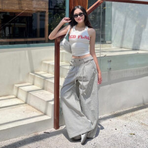 Xem ngay MNS Striped Jeans- Quần Dài Kẻ Sọc Ống Rộng Phối Dây Belt
