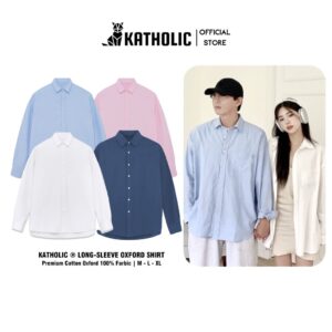 Áo Sơ Mi Trơn Tay Dài Nam Nữ Hàn Quốc Local Brand KATHOLIC Chất Liệu Oxford Form Rộng 3 Màu Trắng, Hồng, Xanh KAT019