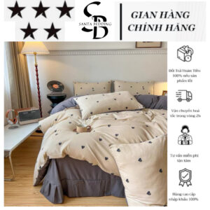 Bộ chăn ga gối 4 món cotton đũi vintage - vỏ chăn có khoá kéo lồng ruột(bo chun nhắn tin shop)