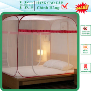 Màn Chụp Tự Bung Đỉnh Vuông, Viền Xanh, Viền Hông, Viền Nâu, Kích Thước 1m6, 1m8, 2m Hoàng Gia