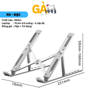 Giá đỡ laptop, Đế tản nhiệt laptop gấp gọn điều chỉnh độ cao 6 cấp độ - BABYCHICKENDECOR